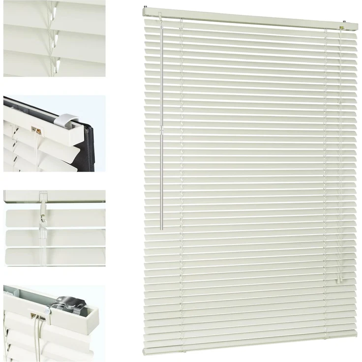 Sekey Klemmfix-Jalousie für Fenster freihängend, 25mm Alu-Lamellen, mit Bohren, inklusive Montagematerial Aluminium-Jalousie ohne Bohren, 90x220 cm,Putzfarbe