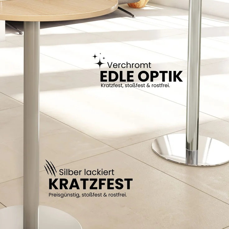 bümö Besprechungstisch, Esstisch klein, Tisch rund 100 cm - kleiner Esstisch graphit, Rundtisch Esstisch 2 Personen mit Holz-Platte, Säule aus Metall in silber, Konferenztisch, Bistrotisch, STF10-G-S – Bild 4