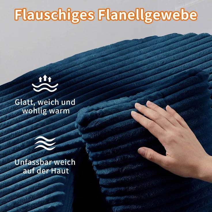 Großer Cord-Sitzsack-Sessel mit Zierkissen, weich gepolsterter Loungesitz 112 cm ohne Montage für Wohn- und Schlafzimmer, Blau – Bild 5