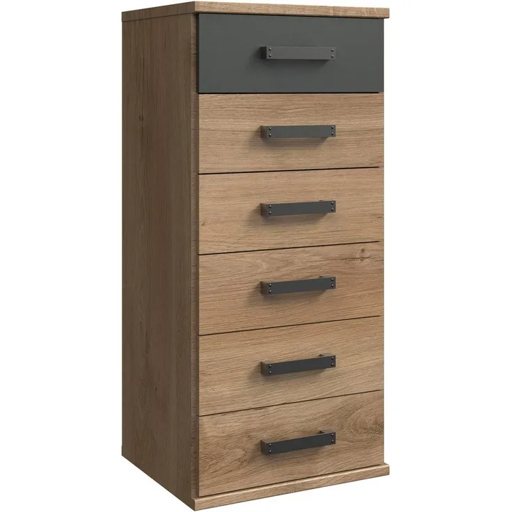 Schubkastenkommode 2 CORK Plankeneiche graphit industrial, ca. 46/103/40 cm