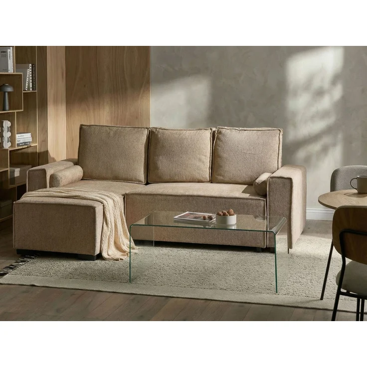 Eckschlafsofa 3-Sitzer EDANE Stoff Beige mit Stauraum rechtsseitig – Bild 3