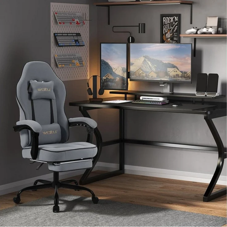 Woltu Gaming-Stuhl (1 St), mit Kopfkissen Lendenkissen Fußstütze, ergonomisch, Netzstoff – Bild 1