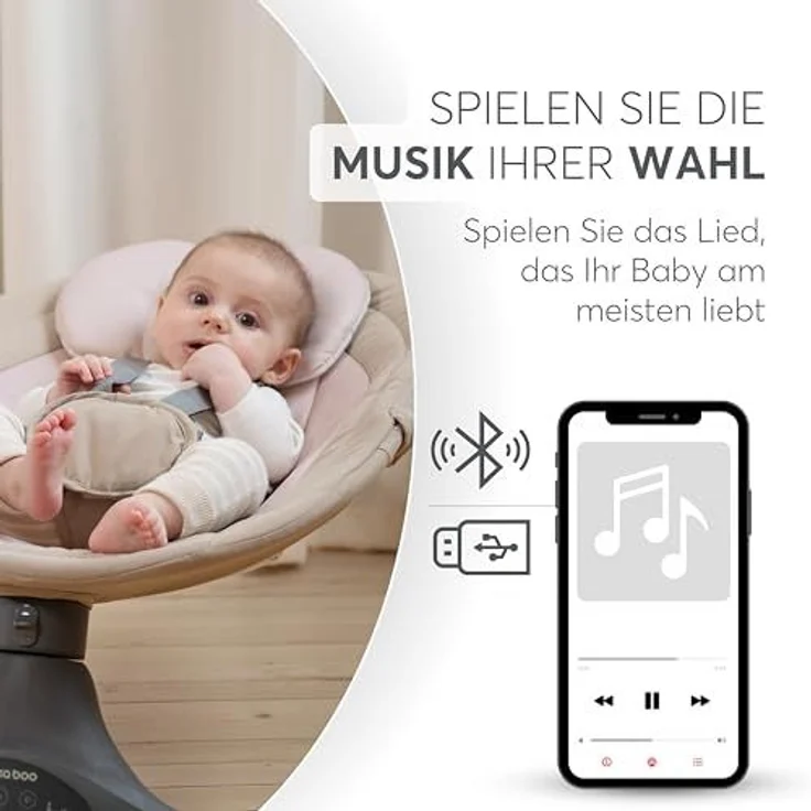 KikkaBoo Codie Babywippe Elektrisch für Neugeborene mit Musik – Baby Schaukelstuhl bis 9 kg, 5 Schwingstufen, Bluetooth, Verstellbare Rückenlehne, 10 Melodien, Hellgrau – Bild 6