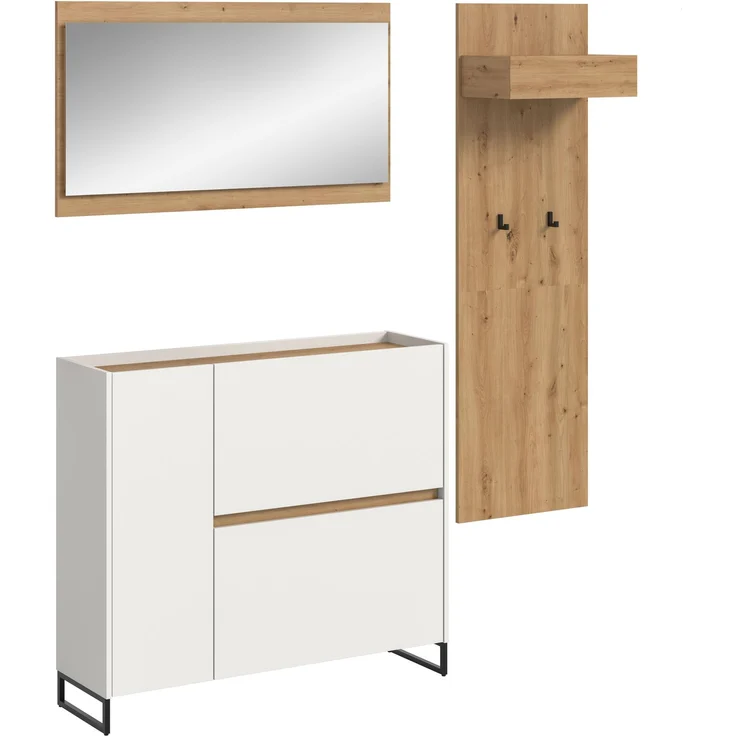 Garderobenkombination B/H/T: 192x175x32 cm in weiß Nachbildung und Artisan Oak Nachbildung – Bild 1