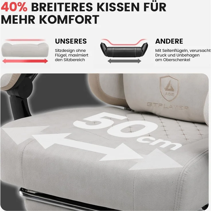 GTPLAYER Gaming-Stuhl Ergonomischer Gaming Sessel Schreibtischstuhl mit Stoffoberfläche (Pacekung), Federsitzkissen mit Fußstütze – Bild 6