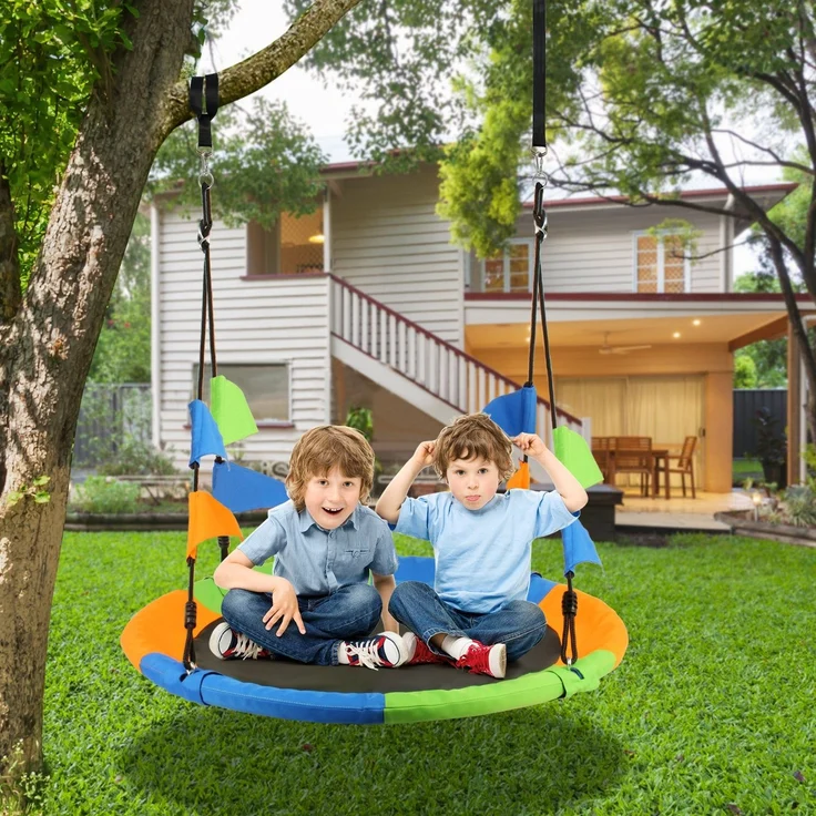Leogreen Ø 120 cm Nestschaukel, bis 300 kg Kinderschaukel, Seillänge verstellbar 100-180cm, für Kinder & Erwachsene, mit Schaukel Befestigung (Bunt) – Bild 2