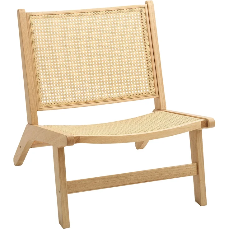 MELAYR, Rattanstuhl, Lesestuhl, Holzrahmen, breiter Sitz, 64 x 70 x 74 cm, Naturholz – Bild 1
