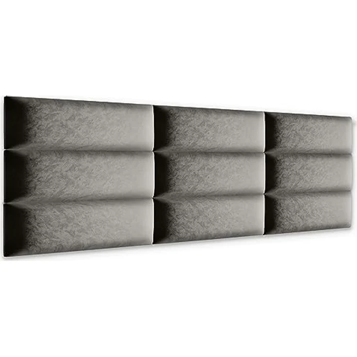 Muralo Samt Wandkissen Stoff Polsterpaneel Schlafzimmer Wohnzimmer Bett Wandpolster Bettkopfteil Lendekissen Modern Luxus Gepolstert Polster Paneel (Grau, 100x20 cm) – Bild 4