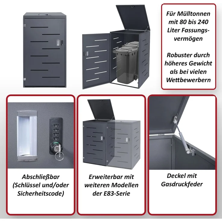 XL 1er-/2er-Mülltonnenverkleidung HWC-E83, Mülltonnenbox, erweiterbar 116x71x98cm ~ Edelstahl 35kg – Bild 2