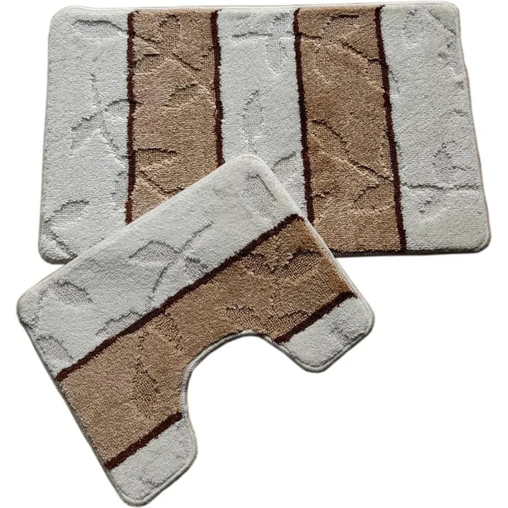 oKu-Tex Badematte Badgarnitur 2-teilig mit Ausschnitt, weich & rutschfest, fußbodenheizungsgeeignet, strapazierfähig, Polypropylen, WC-Vorleger Set mit Ausschnitt, weicher Flor, waschbar, flauschig