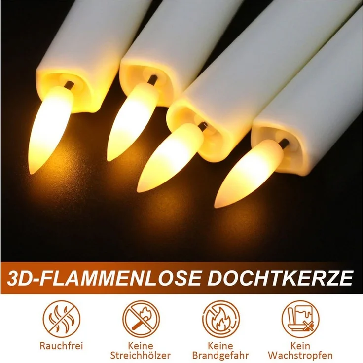 OZAVO LED-Kerze K-TZ06 6/12pcs LED Stabkerzen mit Fernbedienungs und Timer, Zwei Modi und Dimmbar, Warmweiße Flammenlose Tischkerzen Dekorative Kerzen, Timerfunktion für 2, 4, 6 und 8 Stunden – Bild 4