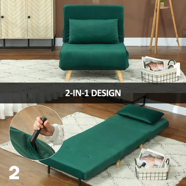 HOMCOM Relaxsessel mit Bettfunktion, verstellbare Rückenlehne, bis 150 kg Belastbar, Dunkelgrün, 72 x 78 x 79 cm – Bild 6