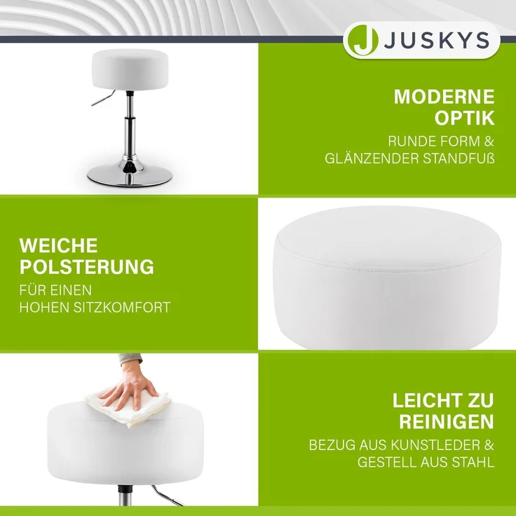 Juskys 'Tonia' Schminktisch Sitzhocker mit Kunstleder-Bezug, weiß – Bild 3