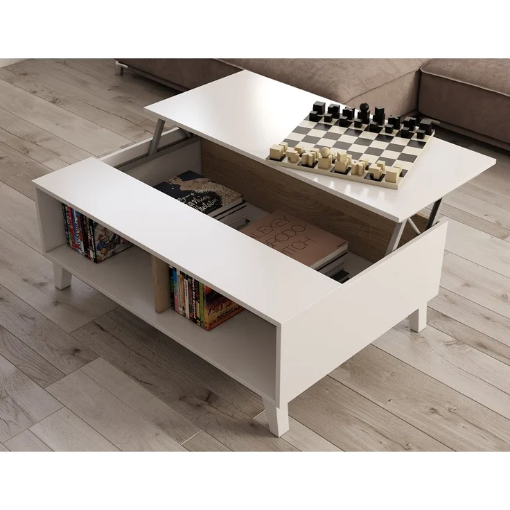 Calicosy 'ZAIKEN PLUS' Couchtisch mit teilweise hochklappbarer Tischplatte L100 cm - Weiß – Bild 7