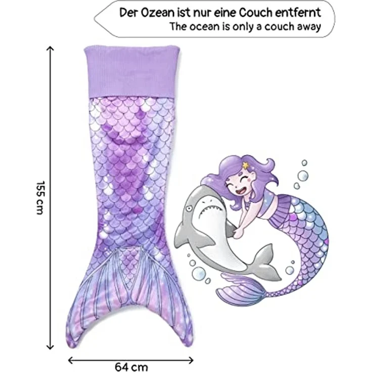 Corimori Deckenschlafsack Meerjungfrau flauschige Kuschel-Decke, Schlafsack (Packung), Einheitsgröße, Mermaid, Meerjungfrauenflosse für Erwachsene, Damen – Bild 4