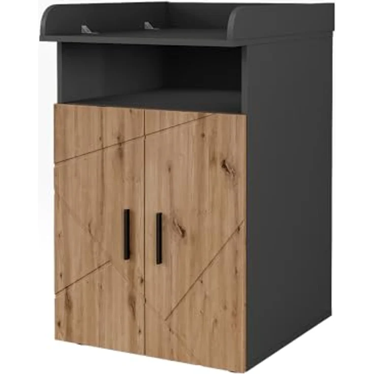 Vichy Wickelkommode Irma, Anthrazit/Goldkraft Eiche, 60 x 97 cm mit praktischem Wickelaufsatz und seitlichen Ablagefächern – Bild 3