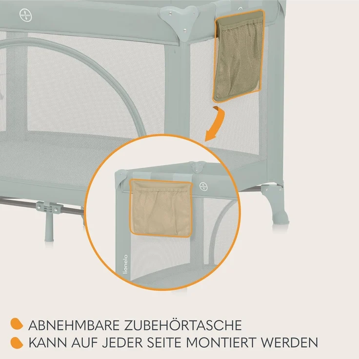 Lionelo Laura 2-in-1 Reisebett bis zu 15 kg Laufgitter von 0 bis 36 Monate Seitlicher Einstieg T25 Schaumstoffmatratze, 2 Höhenstufen, Reisetasche, Räder mit Bremse – Bild 7
