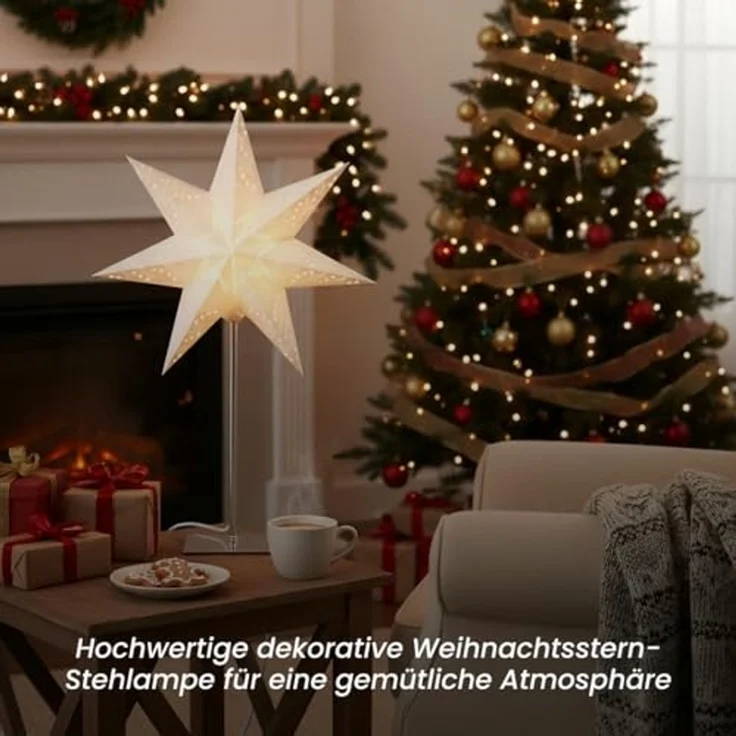Star Sensy Tischlampe, 3D Papierstern, Weiß, Metallfuß, H: 55 – Bild 3