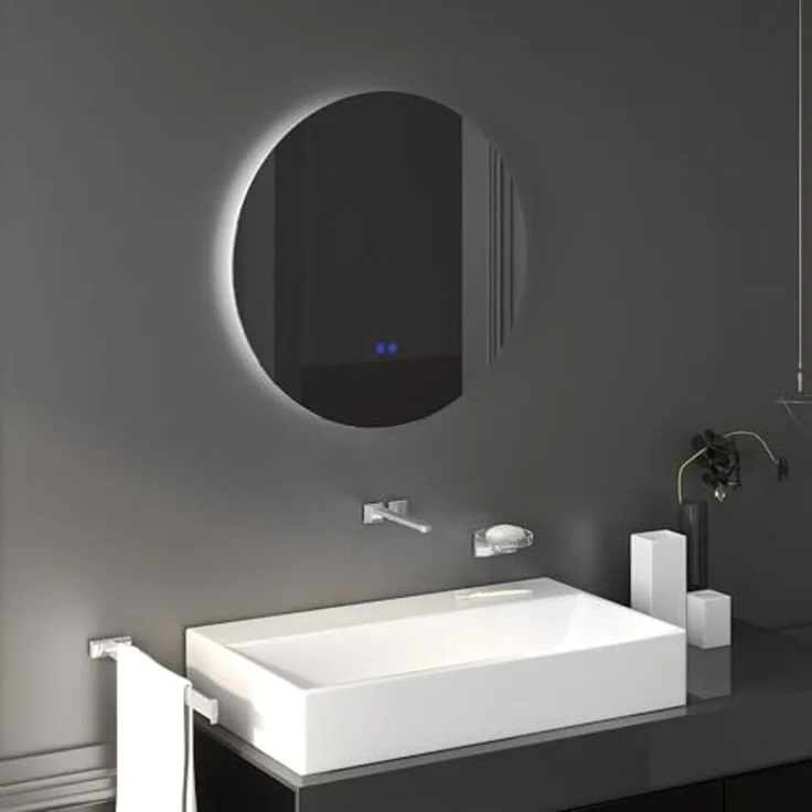 Kleankin Spiegel mit Beleuchtung, Touch-Schalter, Memory-Funktion (Wandspiegel, 1-St, Badezimmerspiegel), mit Anti-Beschlag, Ø60 x 3,5 cm – Bild 2