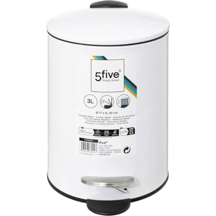 5five Colorama Treteimer, weiß, 3 l, Metall, Soft-Close-Mechanismus, herausnehmbarer Inneneimer, für Bad, WC, Büro – Bild 2