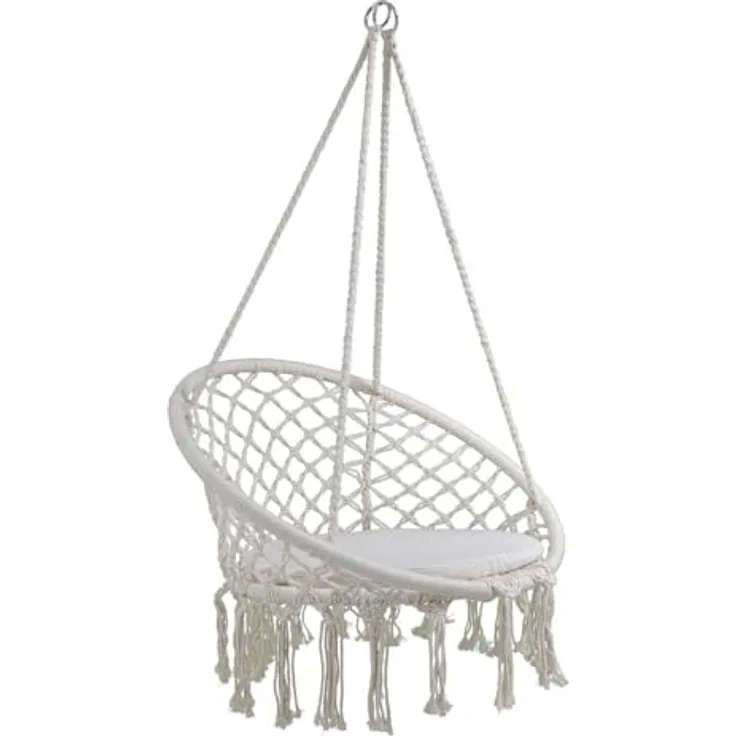 Estosa – Hängesessel Jane, Hängematte, Gartenschaukel, Hängesessel, aus Polycotton mit Fransen, Tragkraft 100 kg, Möbel für Garten, Balkon, Terrasse (weiß)