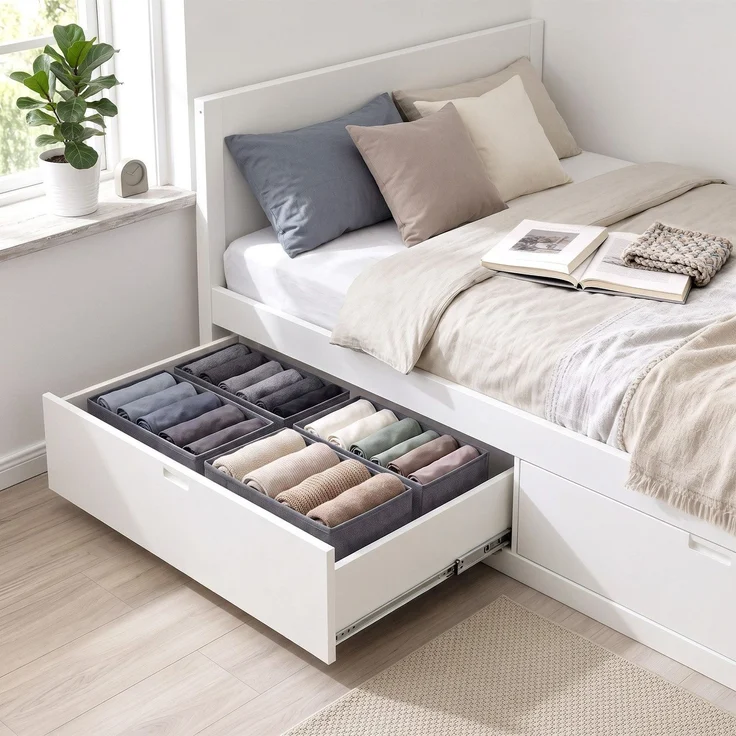 Sekey Aufbewahrungsbox Schubladen Organizer aus Vliesstoff Faltbare Aufbewahrungsboxen ohne Fächer für HEMNES 108(4 Fächer) – Bild 9