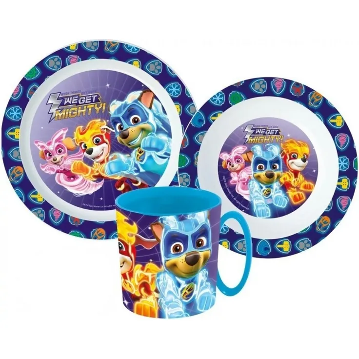 PAW PATROL Kindergeschirr-Set Paw Patrol Kinder Geschirr-Set 3 teilig (3-tlg), 1 Personen, Kuststoff, Becher Teller Schüssel - Chase Skye
