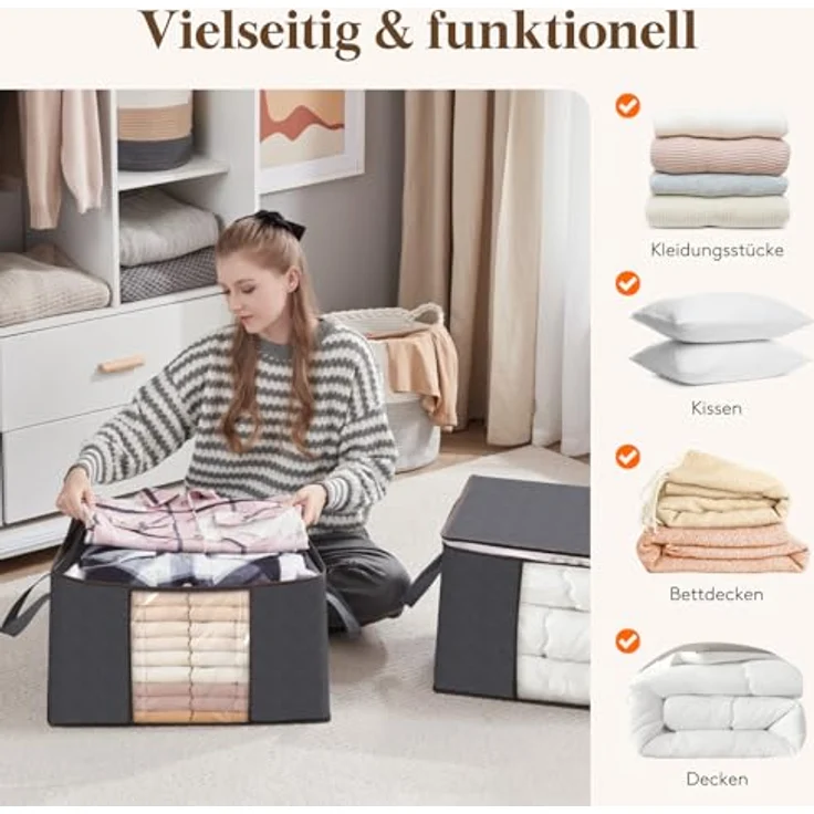 Lifewit 3 Stück 90L Große Aufbewahrungstasche Schrank Organizer Set, Faltbar Kleideraufbewahrung mit verstärkt Griff, stabilem Reißverschluss für Kleidung, Bettwäsche, Bettdecken, Steppdecke, Kissen – Bild 8