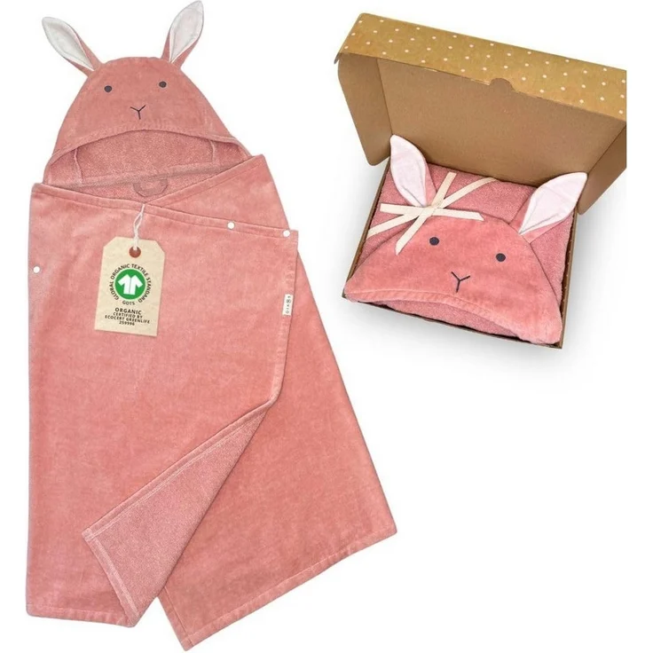 DIKOS Kapuzenhandtuch Badeponcho Baby Kinder Taupe/Altrosa, 70x140cm, 100% Bio-Baumwolle, 2-in-1 ab Geburt Handtuch mitwachsendes Badetuch/Poncho mit Knöpfen – Bild 1