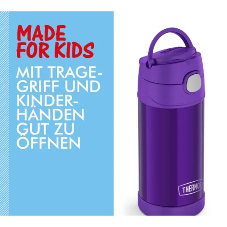 THERMOS kids FUNTAINER STRAW BOTTLE 0,35l, purple, Thermosflasche für Kinder aus Edelstahl, mit Strohhalm, 12 h kalt, absolut dicht, für Schule, Kindergarten, Pause – Bild 5