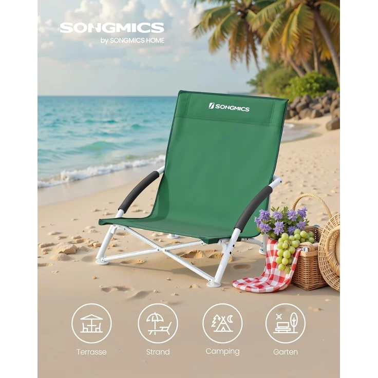 Campingstuhl, klappbarer Strandstuhl, Klappstuhl mit Tragetasche, bis 150 kg belastbar, aus robustem Oxford-Gewebe, für Angeln, Garten und Camping, Grün, GCB61GV1 – Bild 3