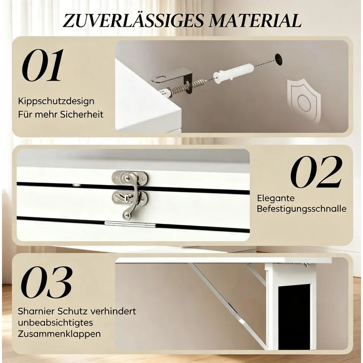 Schreibtisch aus MDF und Kiefernholz, klappbar mit Regal, 98x51x153 cm, Weiß/Schwarz – Bild 7