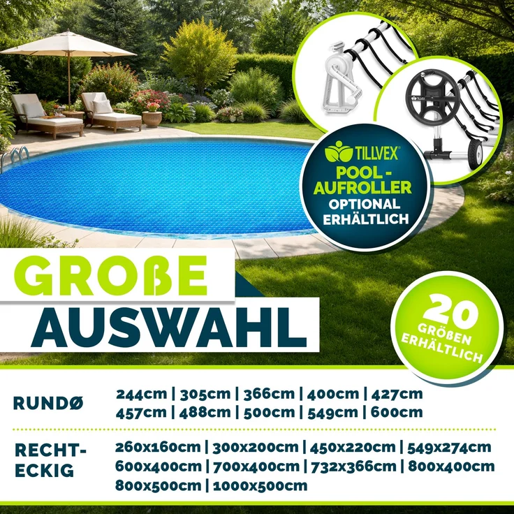 tillvex® Premium Pool Solarabdeckplane 400 µm Rechteckig 549x274 cm | Solarfolie Wärmeplane zuschneidbar | Solarplane Solarabdeckung | Poolheizung Poolsolarplane für Wassererwärmung – Bild 2