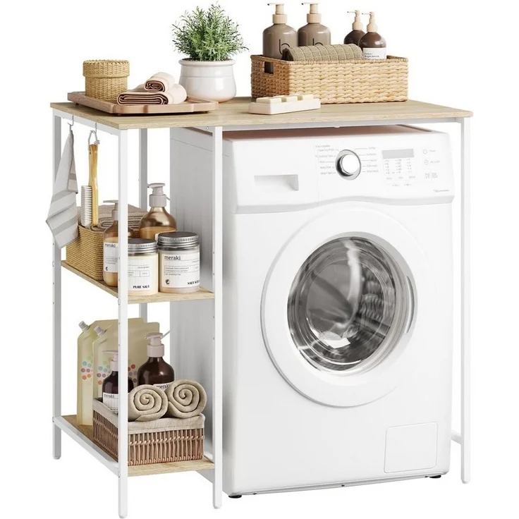 EUGAD Badregal, 1-tlg, Waschmaschinenregal mit Seitenregal und 2 Haken, 90 x 60 x 91 cm – Bild 1