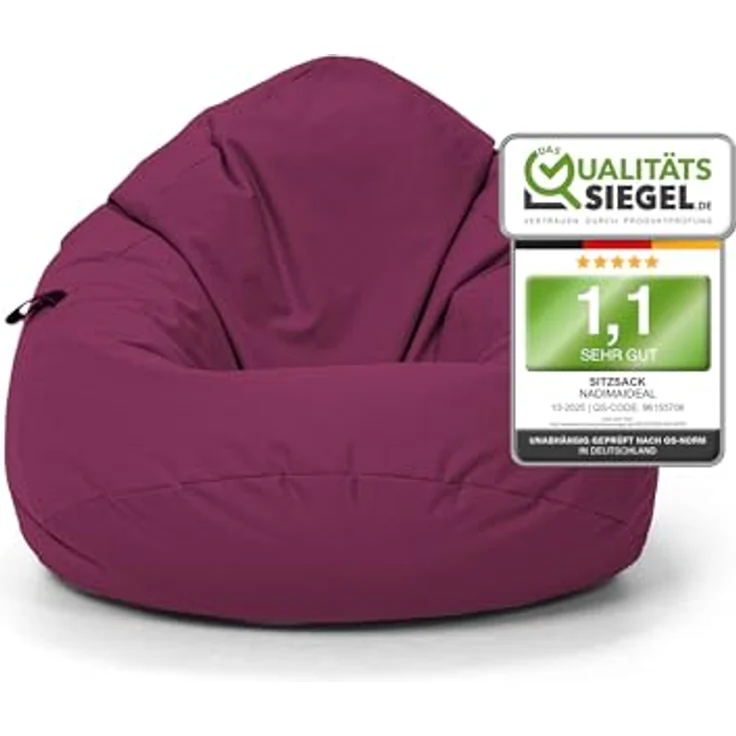 Nadimaideal Sitzsack Tropfenform Kastanie | Bodenkissen für Kinder & Erwachsene | Indoor & Outdoor | Gaming Sitzsack - Sitzkissen - Beanbag | Füllung EPS Perlen (Weinrot, XXL-Durchmesser 88 cm) – Bild 2