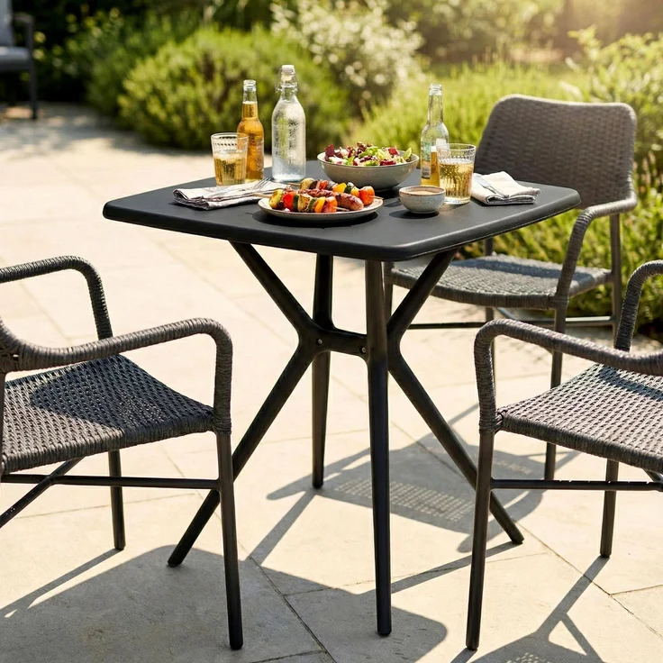 CLP Gartentisch Becky eckig 72 x 72 cm wetterfest winterfest UV-beständig,schwarz – Bild 3