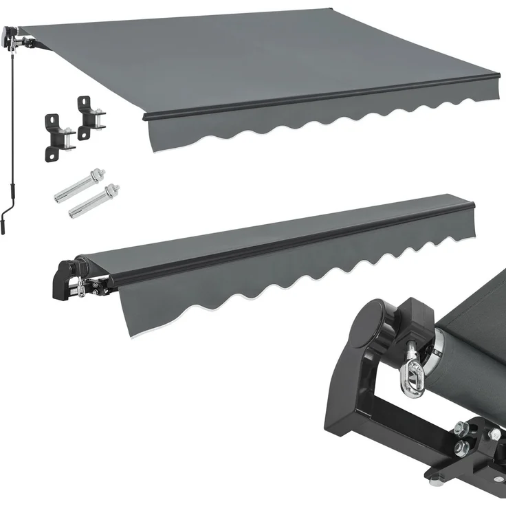 Juskys Markise - Gelenkarmmarkise mit Kurbel & Halterung, Grau, 250x200 cm – Bild 1