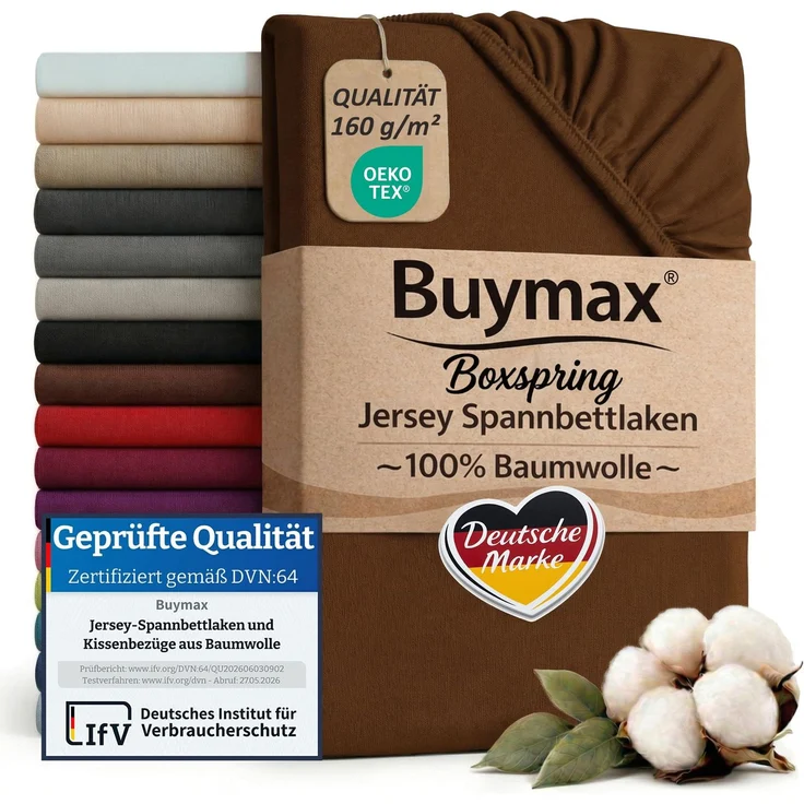 Buymax Spannbettlaken Boxspringbett 180x200-200x220 cm, 100% Baumwolle Jersey, 160 g/m², Oeko-TEX, für hohe Matratzen, Schokobraun