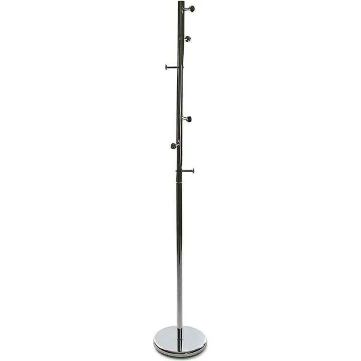 Versa Ruan Minimalistischer Garderobenständer für den Eingangsbereich, mit 6 Haken oder Kleiderbügeln für Kleidung oder Taschen, Maßnahmen (H x L x B) 174 x 28 x 28 cm, Metall, Farbe: Silber