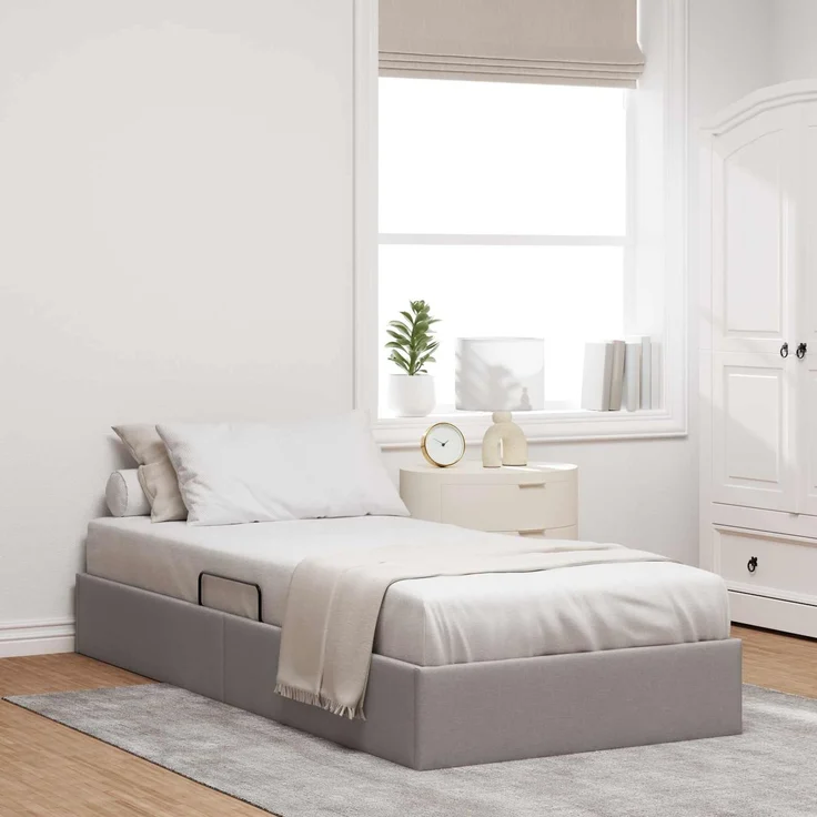 vidaXL Ottoman Bettgestell mit Speicher Taupe 100 x 200 cm Stoff 3442805 – Bild 1