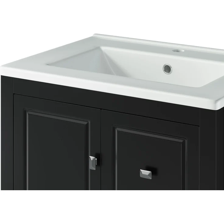 Waschtischunterschrank mit Keramikbecken 62 x 47 x 90 cm – Schwarz, 3 Schubladen und 1 Tür – Bild 9