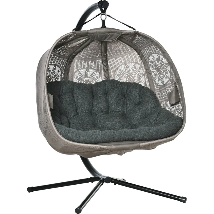 Hängesessel für 2 Personen mit Stahlgestell, faltbar, 132x126x172 cm, Sand – Bild 2
