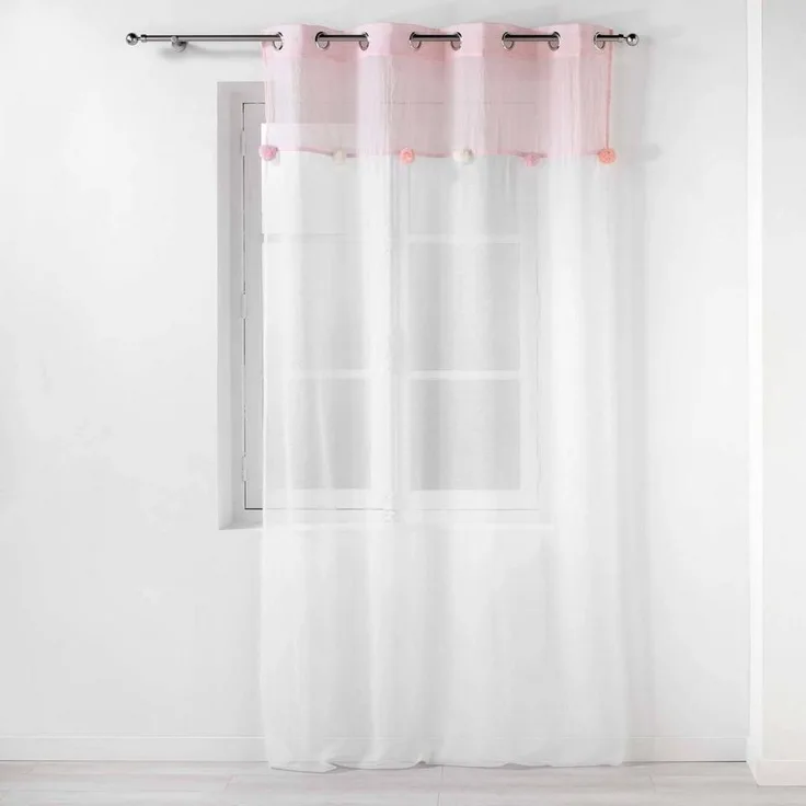 Kindergardine ELFIKA, mit Ösen und Pompons, 140x240 cm