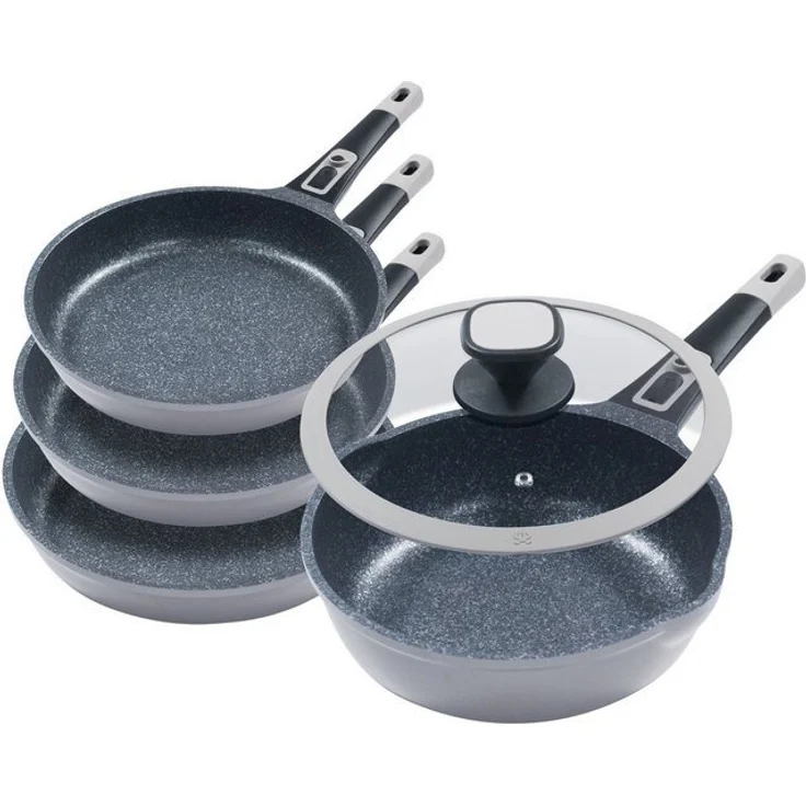 KING Pfannen-Set Moonscape, Aluminiumguss (Set, 5-tlg, je 1 Pfanne Ø 20/24/28/28 cm, H: 4,5/5/5,5/8,5 cm, - 1/1,9/2,5/4 l), abnehmbarer Griff, MOONSCAPE-Beschichtung, Induktion – Bild 4