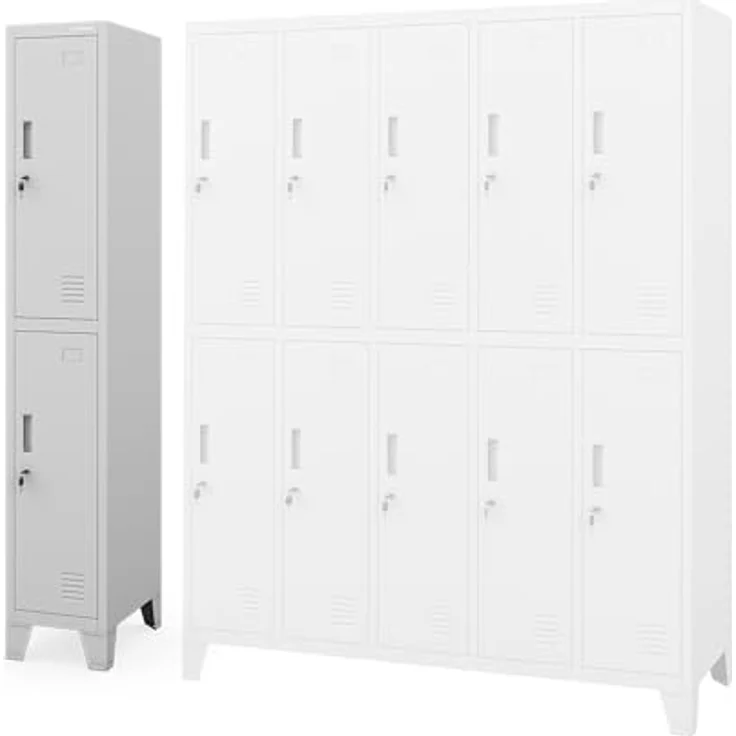 Jan Nowak Spind Metall Schliessfachschrank 2 Fächer Metallschrank abschliessbar 30 x 172 x 45 cm Sozialschrank mit Belüftung Kleiderstange für Personalraum – Bild 12