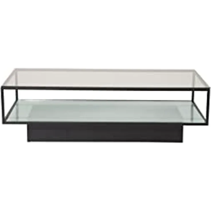 Livetastic Couchtisch, Schwarz, rechteckig aus Metall und Glas, 130x60x37.5 cm mit Stauraum