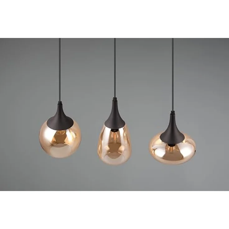 Trio Leuchten Lumina Pendelleuchte, 3-stilig mit 120 W, amber-schwarze Glasschirme, Maße: 19,5 x 68,8 x 150 cm, E14 – Bild 9