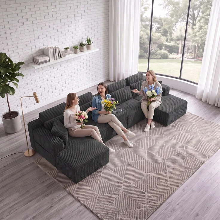 ZUBALIYA Boneless Compression Sofa, U-förmiges modulares Sofa mit integrierten Becherhaltern, Dunkelgrau, 372 x 151 x 80 cm – Bild 7