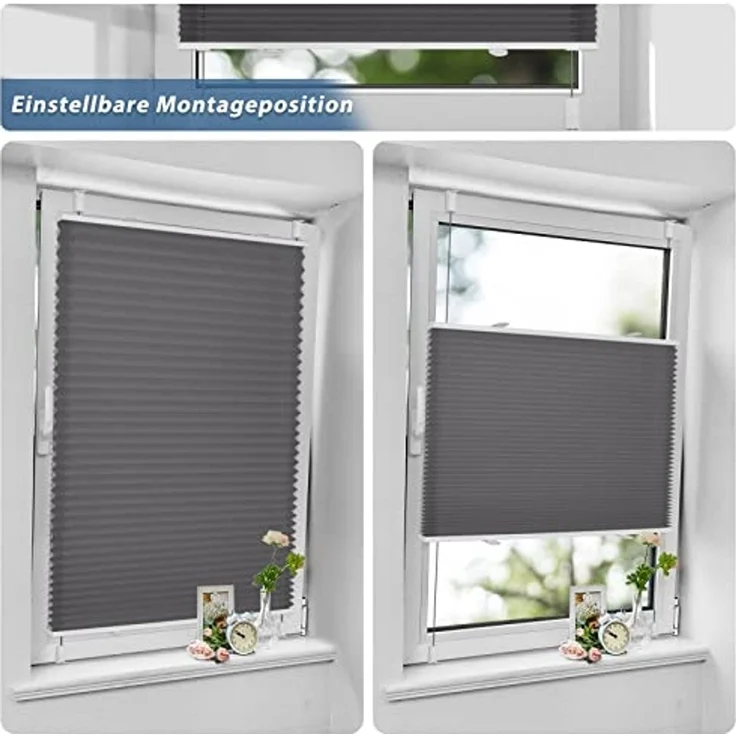 Sanfree Plissee Klemmfix Plisseerollo ohne Bohren Anthrazit B40 x H200cm inkl. Klemmträger Blickdicht und lichtdurchlässig Jalousie Faltrollo Sichtschutz und Sonnenschutz Rollo für Fenster & Tür – Bild 4