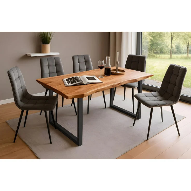 Esstisch Baumkante massiv Akazie natur 160 x 85 schwarz QUINN_ 61854154 – Bild 3